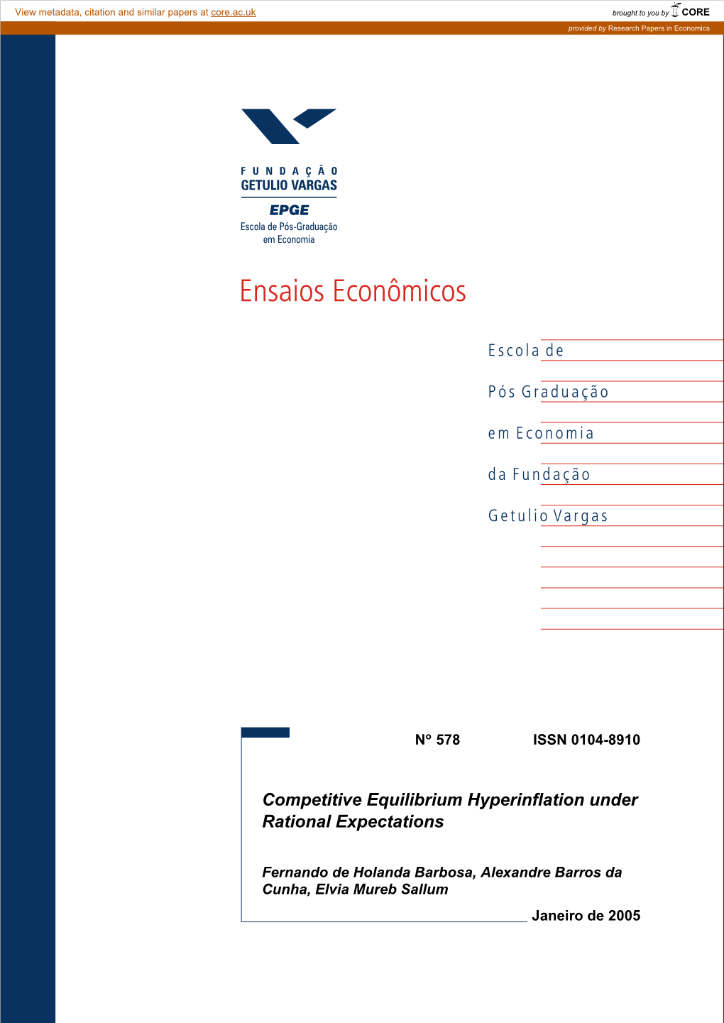 Competitive Equilibrium Hyperinflation Under Rational Expectations