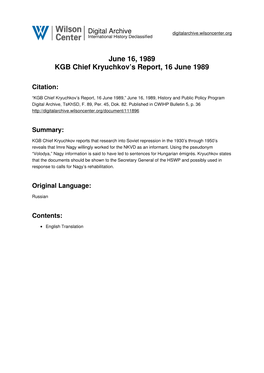 June 16, 1989 KGB Chief Kryuchkov's Report, 16 June 1989