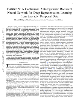 CARRNN: a Continuous Autoregressive Recurrent Neural Network for Deep Representation Learning from Sporadic Temporal Data