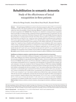 Rehabilitation in Semantic Dementia Study of the Effectiveness of Lexical Reacquisition in Three Patients