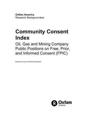 Community Consent Index Oil, Gas and Mining Company Public Positions on Free, Prior, and Informed Consent (FPIC)