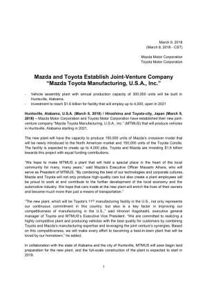 Mazda Toyota Manufacturing, USA, Inc
