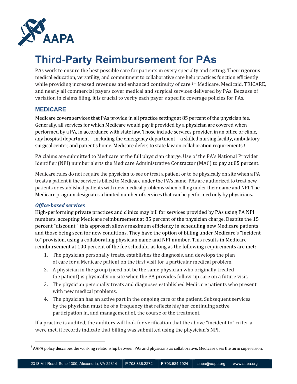 Third-Party Reimbursement for Pas Pas Work to Ensure the Best Possible Care for Patients in Every Specialty and Setting