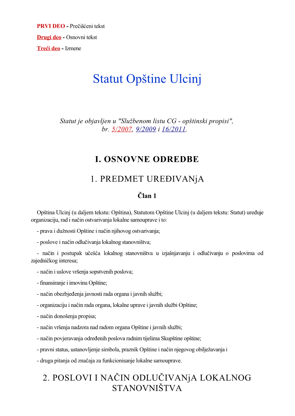 Statut Opštine Ulcinj