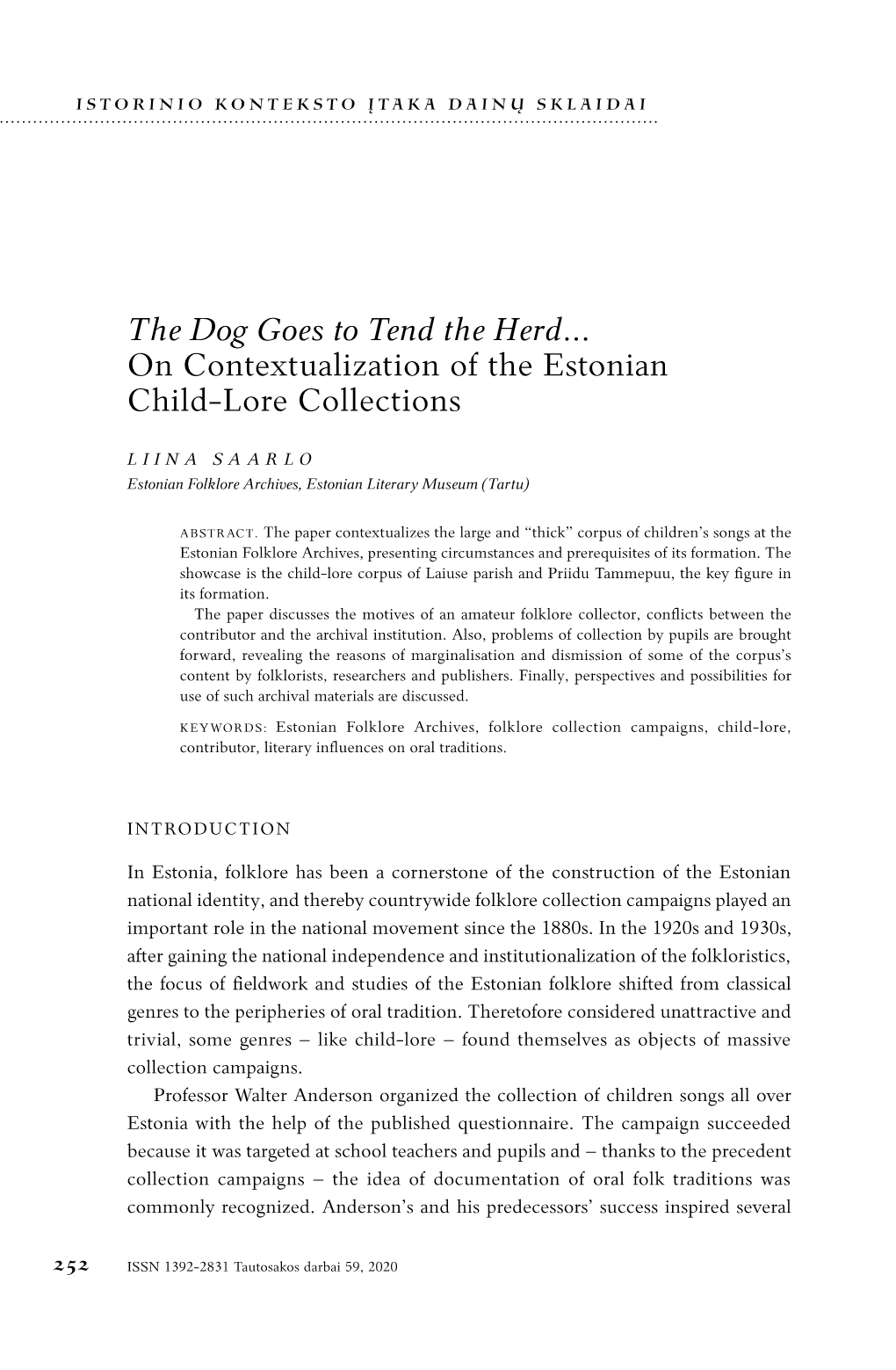 On Contextualization of the Estonian Child-Lore Collections