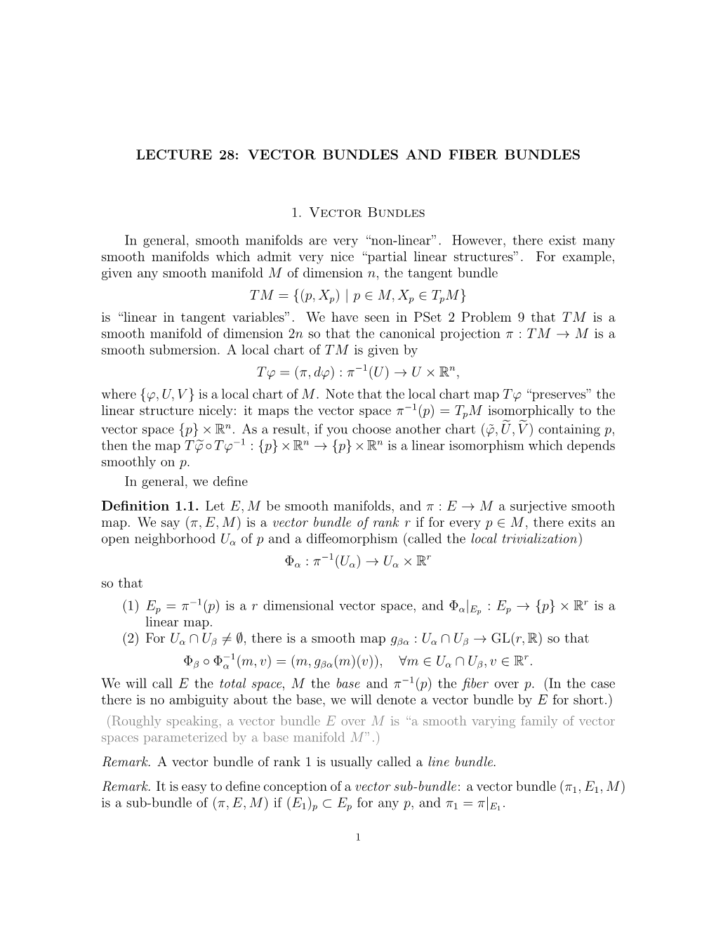 Lecture 28: Vector Bundles and Fiber Bundles