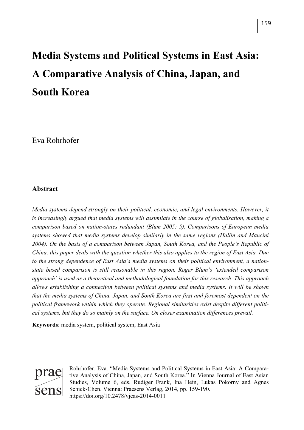 Media Systems and Political Systems in East Asia: a Comparative Analysis of China, Japan, and South Korea