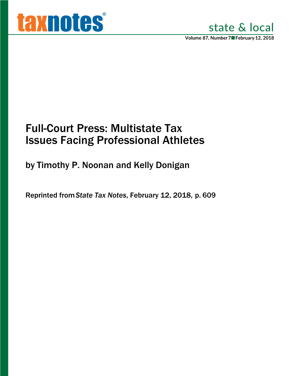 Multistate Tax Issues Facing Professional Athletes by Timothy P