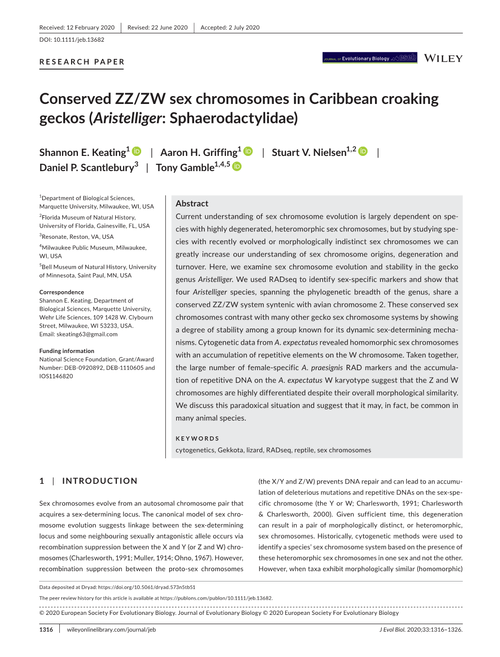 Conserved ZZ/ZW Sex Chromosomes in Caribbean Croaking Geckos (Aristelliger: Sphaerodactylidae)