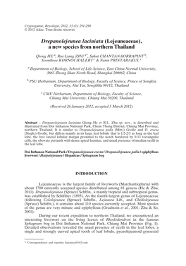 Drepanolejeunea Laciniata (Lejeuneaceae), a New Species from Northern Thailand