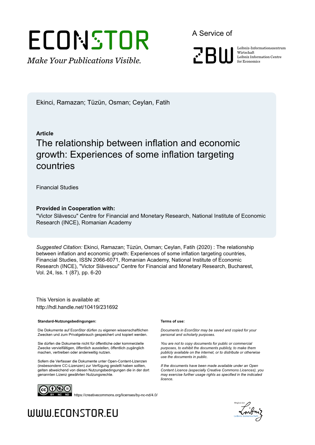 The Relationship Between Inflation and Economic Growth: Experiences of Some Inflation Targeting Countries