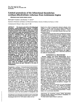 Limited Proteolysis of the Bifunctional Thymidylate Synthase-Dihydrofolate Reductase from Leishmania Tropica (Bifunctional Enzyme/Protein Domains/Protozoa) EDWARD P