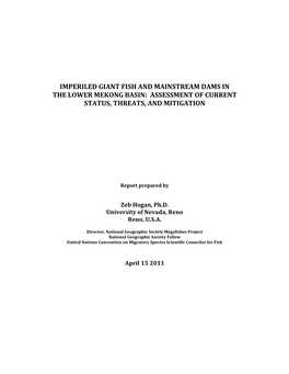 Imperiled Giant Fish and Mainstream Dams in the Lower Mekong Basin: Assessment of Current Status, Threats, and Mitigation