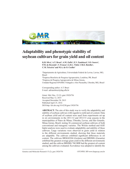 Adaptability and Phenotypic Stability of Soybean Cultivars for Grain Yield and Oil Content