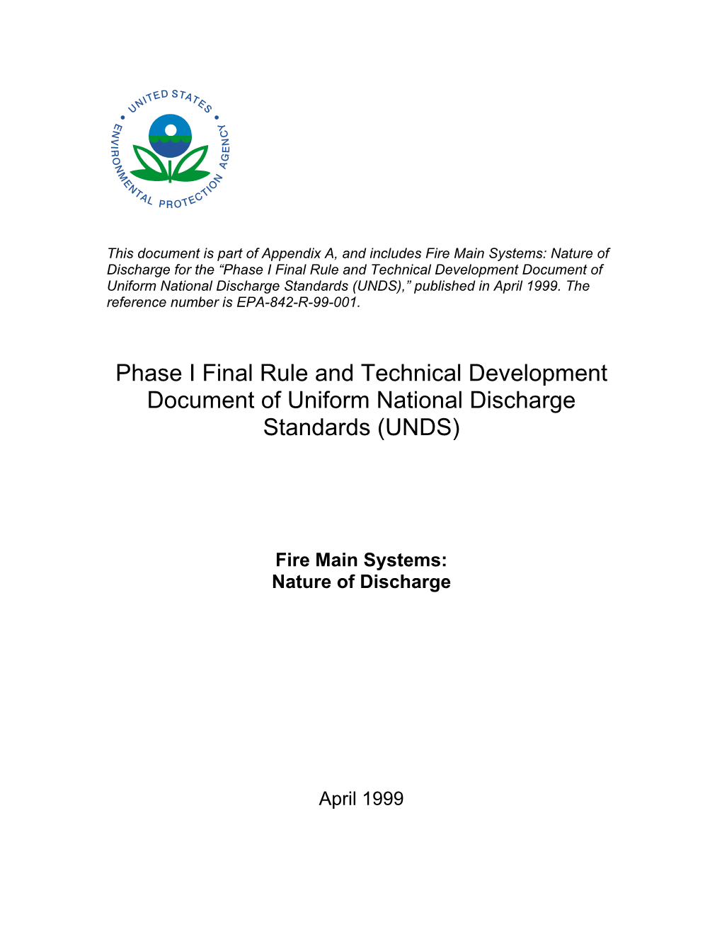 Appendix A: Firemain Systems NOD, Phase I Uniform National Discharge