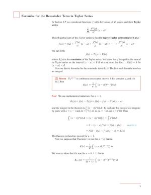 Formulas for the Remainder Term in Taylor Series