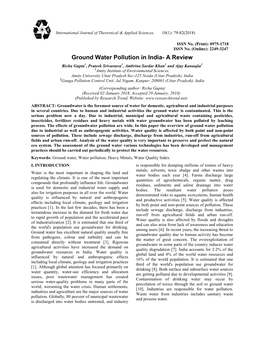 Ground Water Pollution in India- a Review