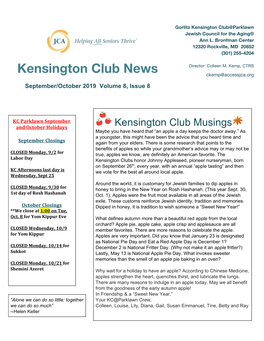 Kensington Club News Ckemp@Accessjca.Org September/October 2019 Volume 8, Issue 8