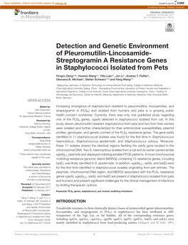 Detection and Genetic Environment of Pleuromutilin-Lincosamide- Streptogramin a Resistance Genes in Staphylococci Isolated from Pets
