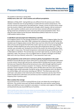 The Weather in Germany in Spring 2019 Initially Warm, Later Cool – Much Sunshine and Sufficient Precipitation