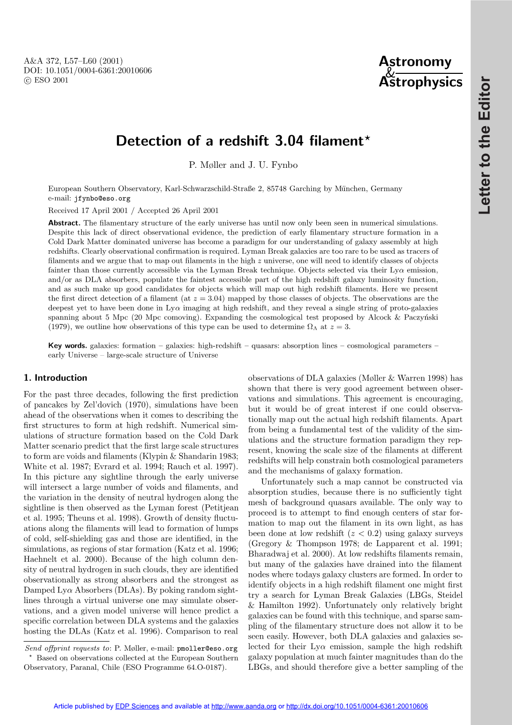 Detection of a Redshift 3.04 Filament