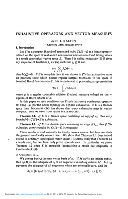 Exhaustive Operators and Vector Measures