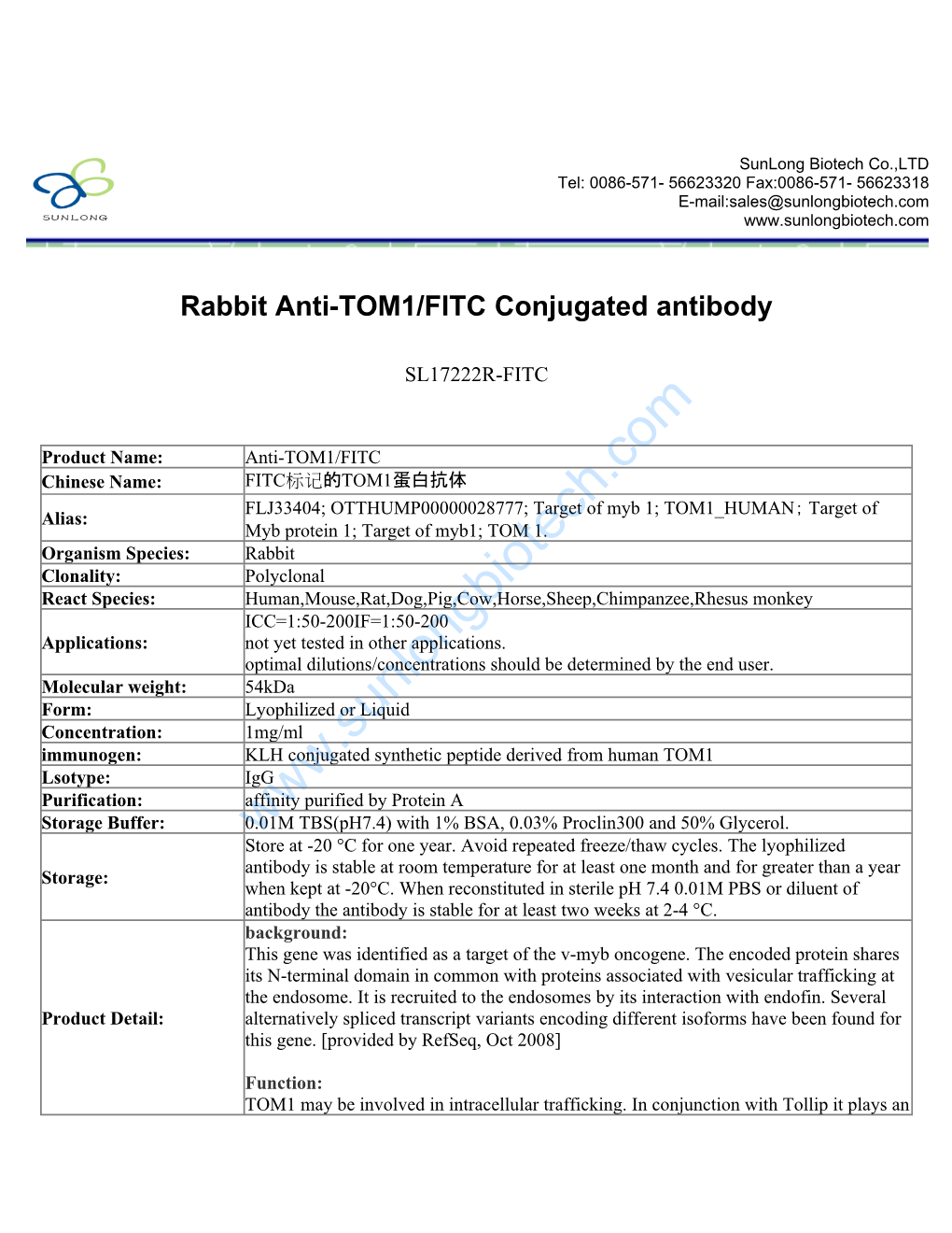 Rabbit Anti-TOM1/FITC Conjugated Antibody