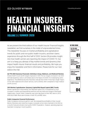 Health Insurer Financial Insights Volume 3 | Summer 2020