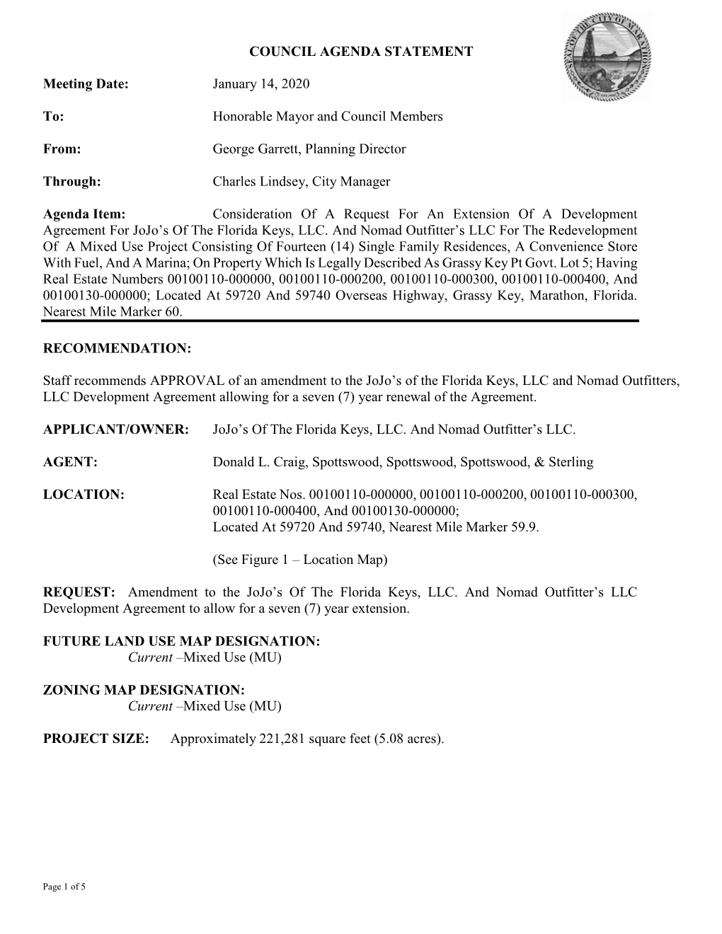 COUNCIL AGENDA STATEMENT Meeting Date