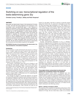 Transcriptional Regulation of the Testis-Determining Gene Sry Christian Larney, Timothy L