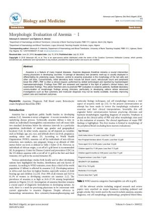 Morphologic Evaluation of Anemia – I Adewoyin S