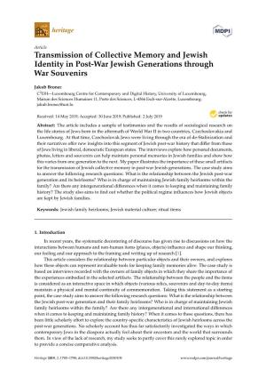 Transmission of Collective Memory and Jewish Identity in Post-War Jewish Generations Through War Souvenirs