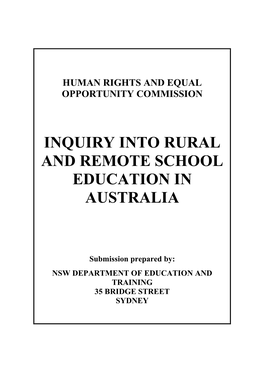 Inquiry Into Rural and Remote School Education in Australia