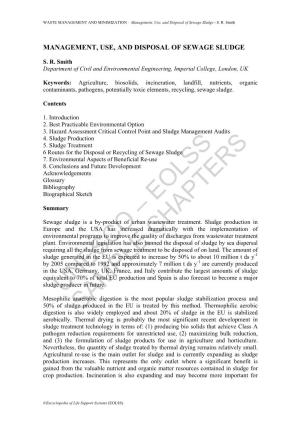 Management, Use, and Disposal of Sewage Sludge - S