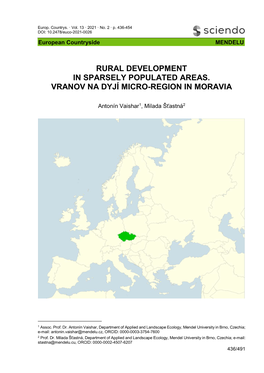 Rural Development in Sparsely Populated Areas. Vranov Na Dyjí Micro-Region in Moravia