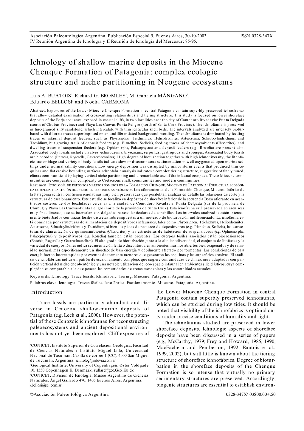 Ichnology of Shallow Marine Deposits in the Miocene Chenque Formation of Patagonia: Complex Ecologic Structure and Niche Partitioning in Neogene Ecosystems