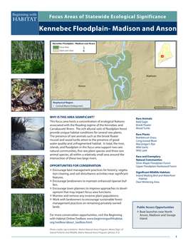 Kennebec Floodplain- Madison and Anson Beginning with Focus Areas of Statewide Ecological Significance Habitat Kennebec Floodplain- Madison and Anson