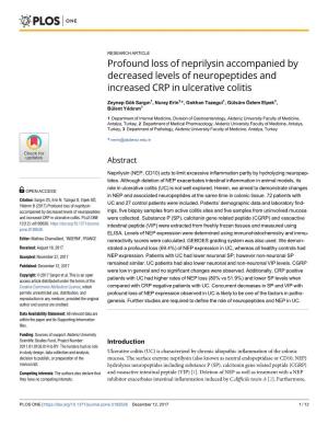 Profound Loss of Neprilysin Accompanied by Decreased Levels of Neuropeptides and Increased CRP in Ulcerative Colitis