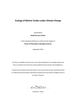 Ecology of Marine Turtles Under Climate Change