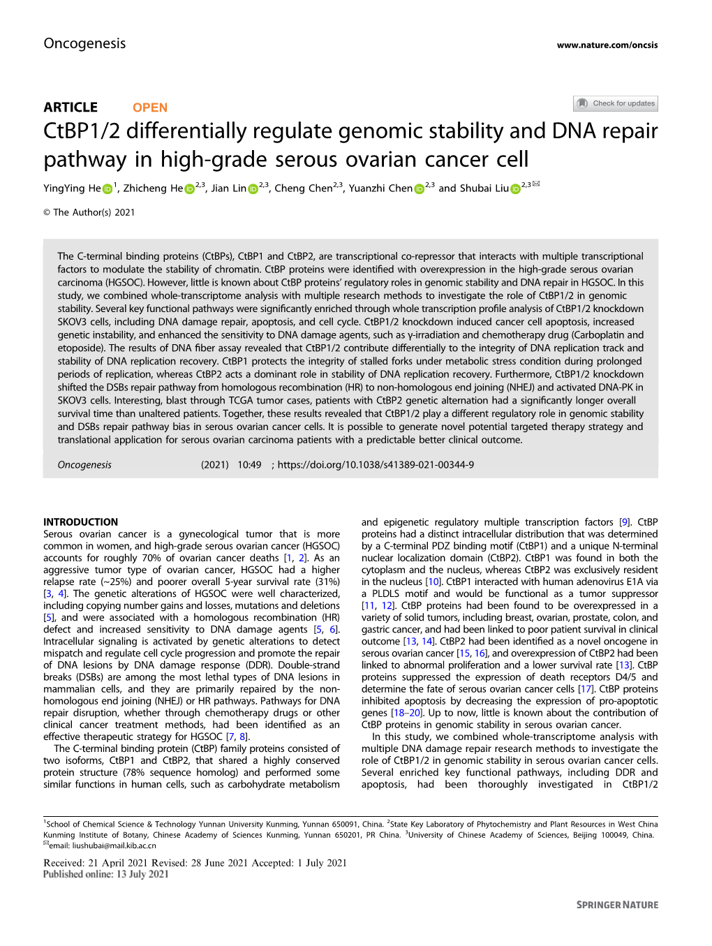 Ctbp1/2 Differentially Regulate Genomic Stability and DNA Repair