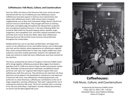 Coffeehouses: Folk Music, Culture, and Counterculture