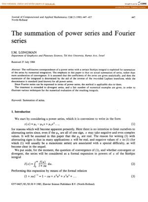 The Summation of Power Series and Fourier Series