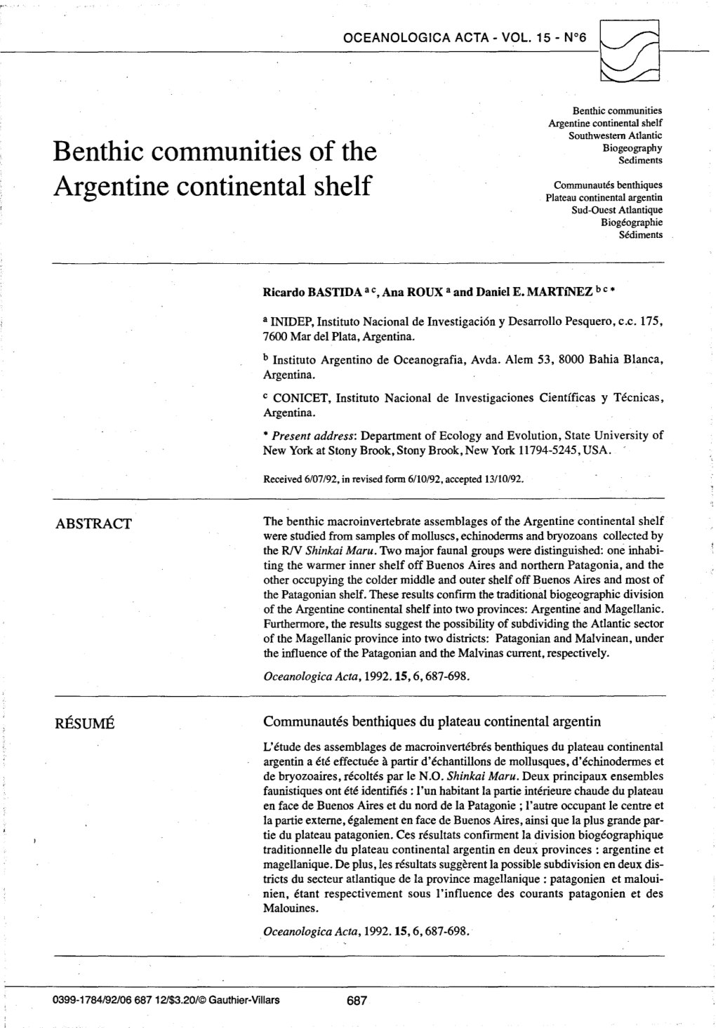 Benthic Communities of the Argentine Continental Shelf