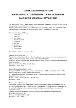 Inter County Tournament Basingstoke Aquadrome 22Nd June 2019