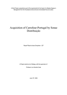 Acquisition of Carrefour-Portugal by Sonae Distribuição Raquel