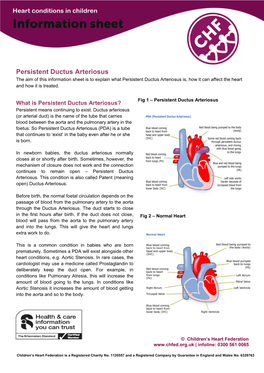 Persistent Ductus Arteriosus the Aim of This Information Sheet Is to Explain What Persistent Ductus Arteriosus Is, How It Can Affect the Heart and How It Is Treated