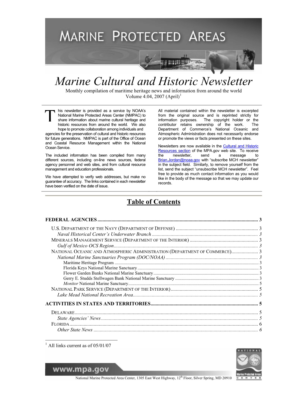 Marine Cultural and Historic Newsletter Vol 4(4): April, 2007