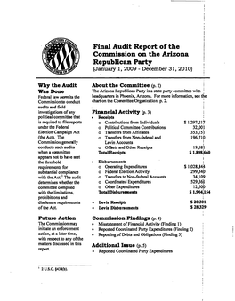 Final Audit Report of the Commission on the Arizona Republican Party (January 1, 2009 - December 31, 2010)