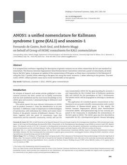 ANOS1: a Unified Nomenclature for Kallmann Syndrome 1 Gene (KAL1) and Anosmin-1