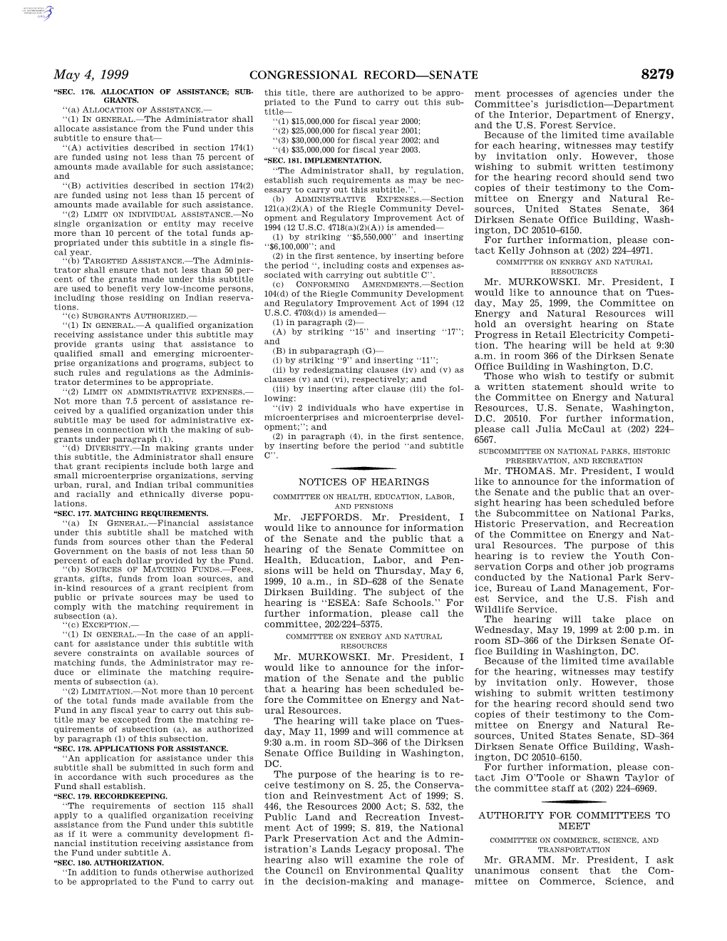 CONGRESSIONAL RECORD—SENATE May 4, 1999